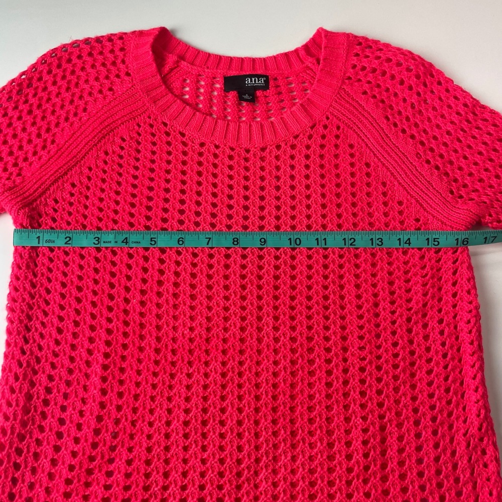 ANA A New Approach Womens Neon Pink Open Knit Crochet‎ Sweater Long Sleeve Small - Picture 7 of 9